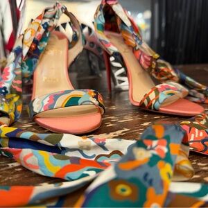 Christian Louboutin Douce Du Desert Silk Tie Pumps | Size 37 | Multicolor